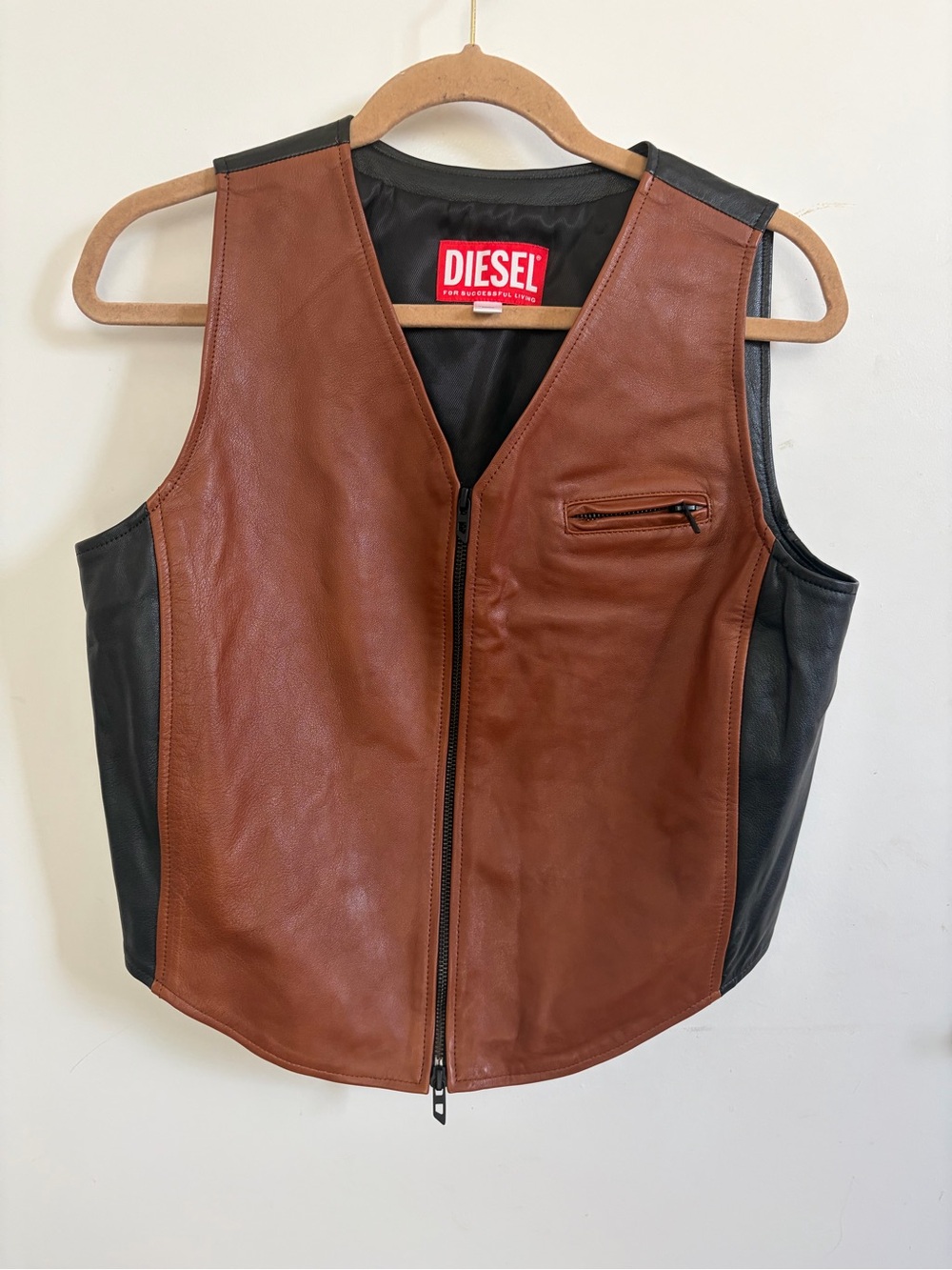 DIESEL Women’s Leather Vest in Brown and Black